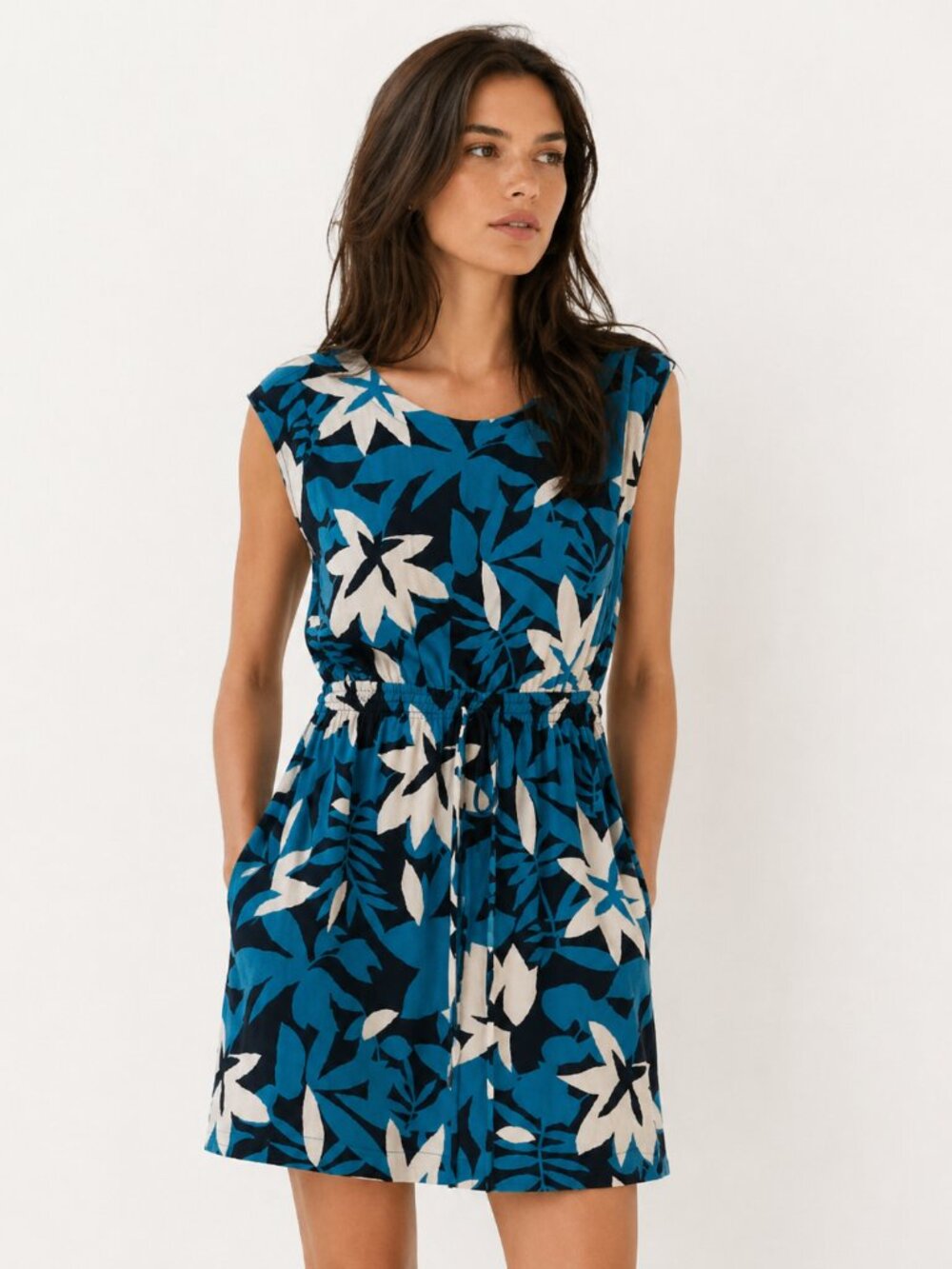 LOFT Tropical Blue and Cream Mini Dress‎